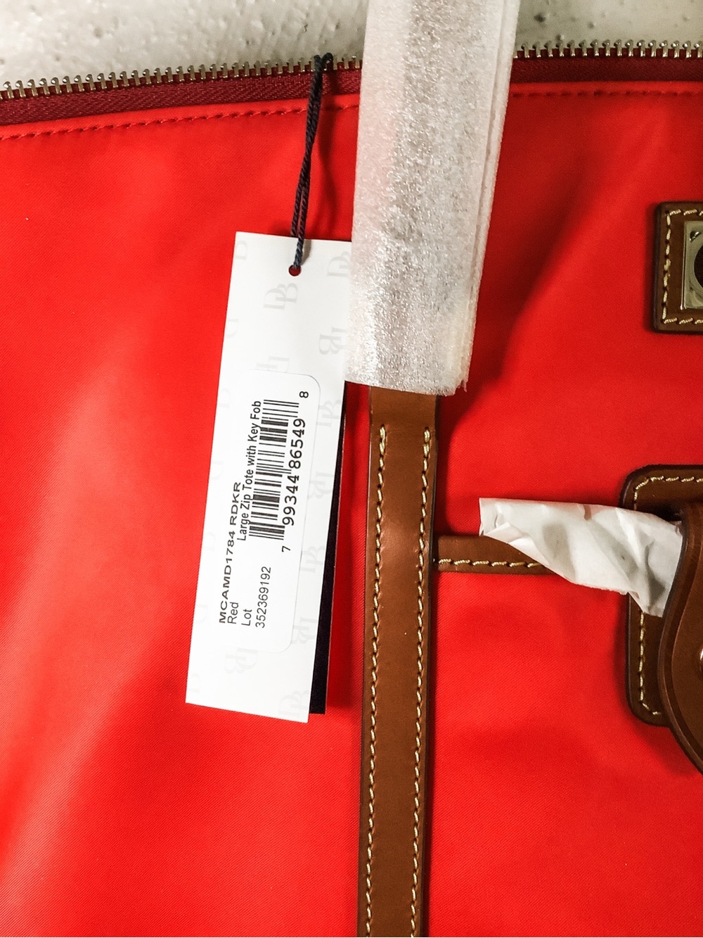 NWT Dooney & Bourke Red Nylon Wayfarer Tote Bag with Leather Trim - Picture 3 of 7